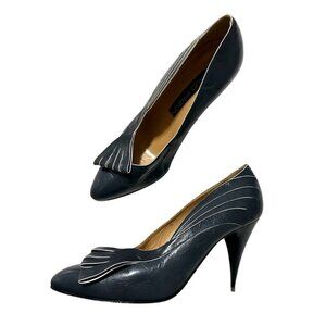 Vintage Maud Frizon Dark Gray Pumps with Bow, Size 40.5 EU